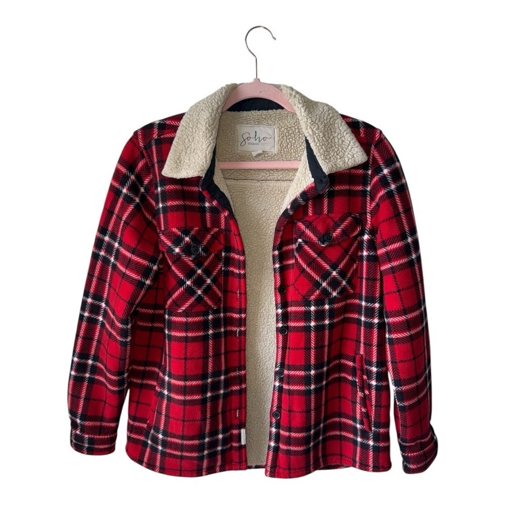 Soho Red Plaid Sherpa-Lined Jacket - Small